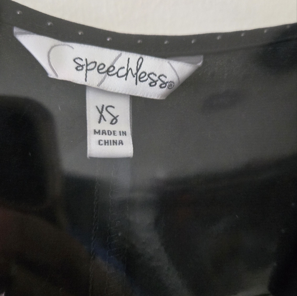 Speechless Black Ruched Sleeved Wrap Mini Dress Pokadot NWOT - Picture 2 of 4